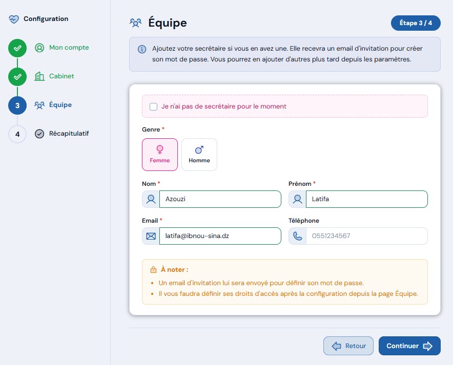 Étape 3 — L'équipe (optionnelle)