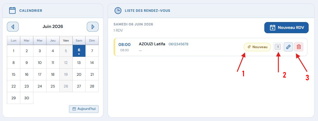 Gérer les RDV dans l'agenda