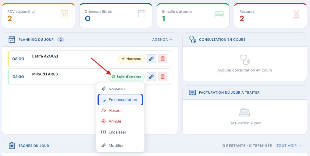 Changer le statut du RDV