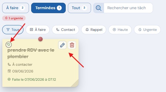 Tâches terminées